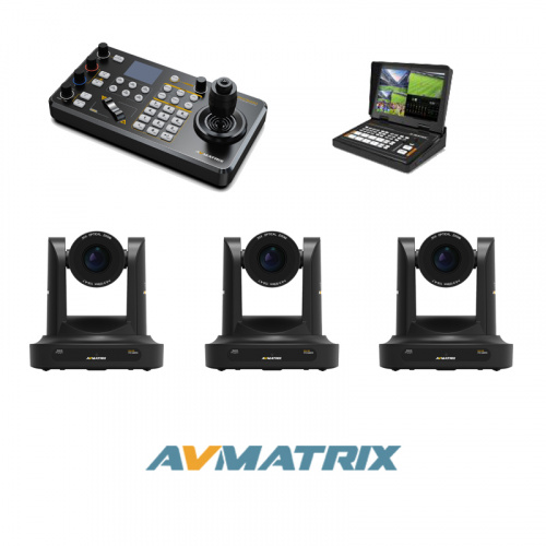 Комплект для прямых трансляций и стриминга AVMATRIX.1 из трех PTZ-камер, контроллера и портативного микшера-стримера-лэптопа